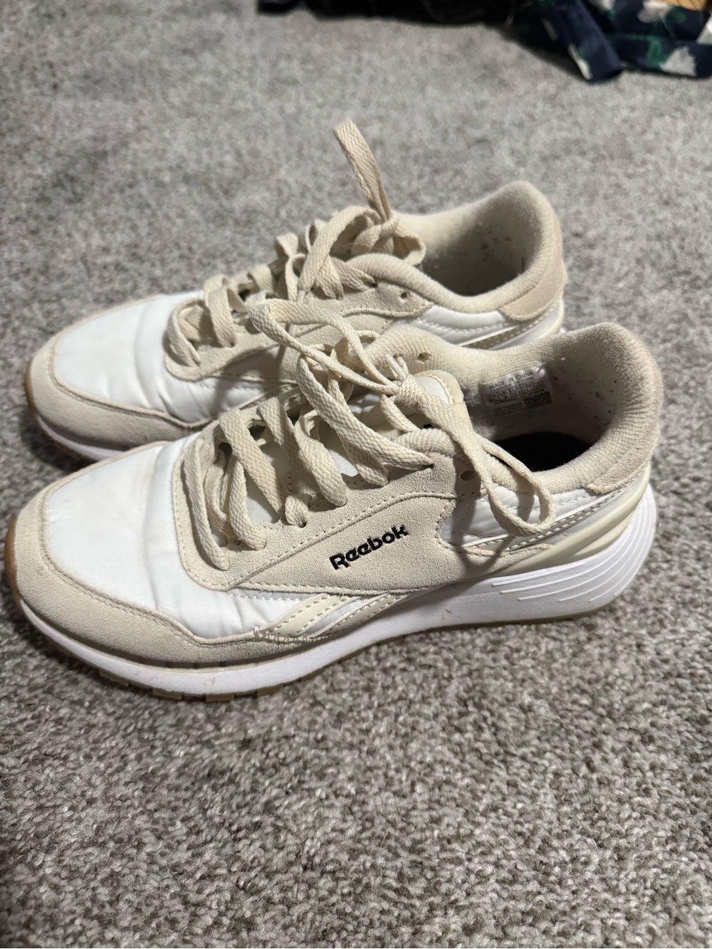 Reebok Neutral Tone Lace-Up Sneakers in Cream & White